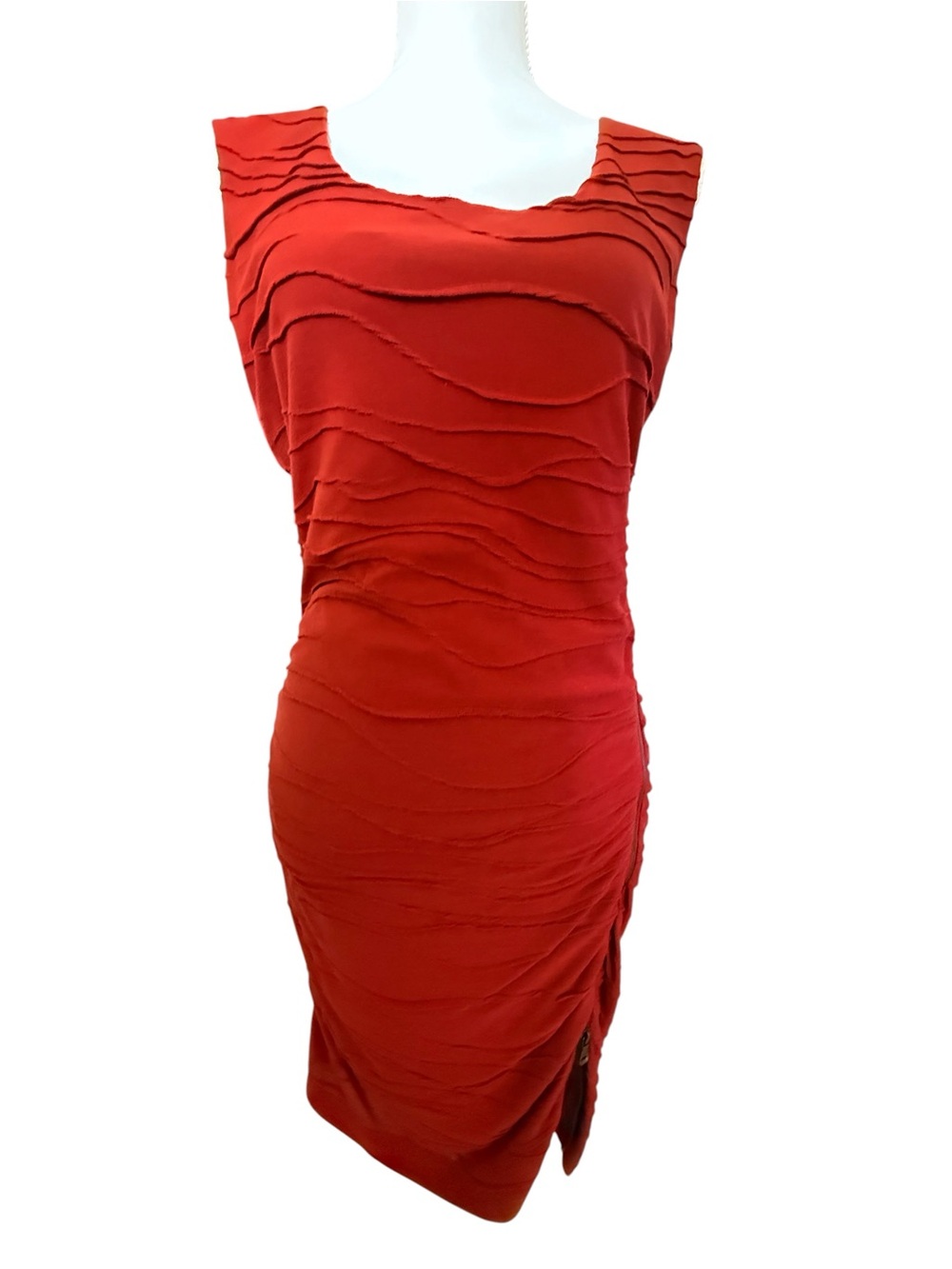 Guess Red Sleeveless Textured Midi Dress